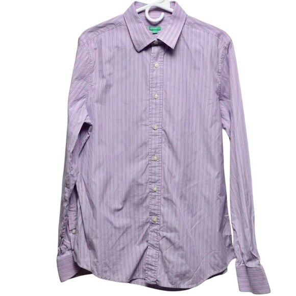 UNITED COLORS OF BENETTON STRIPE BUTTON SHIRT LARGE-EUC - Picture 1 of 5